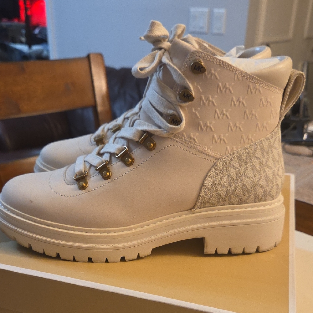 Michael Kors Women's Lace Up Cream Boots
